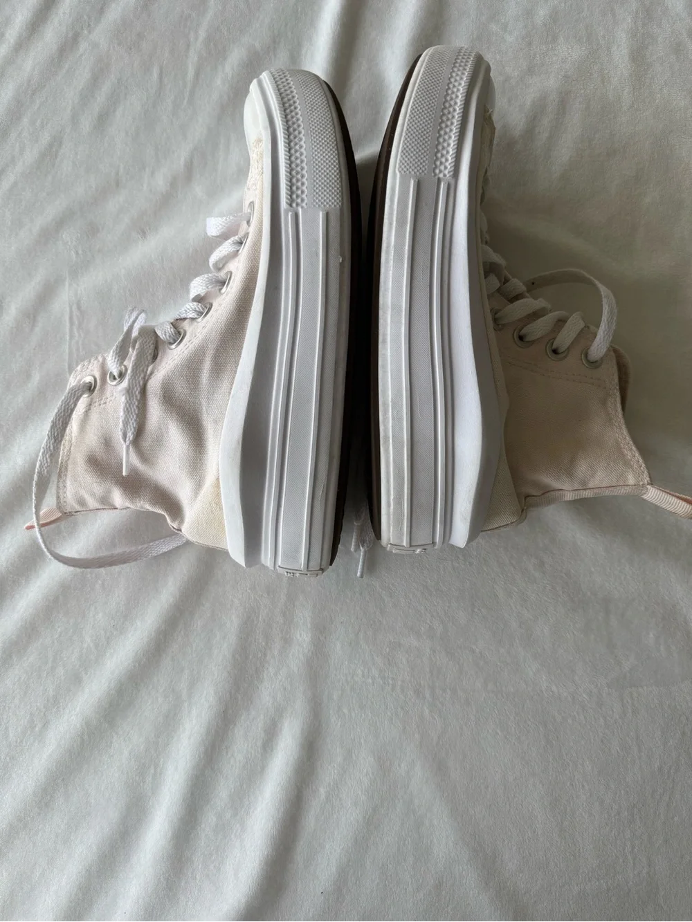 Girls Converse Platform High Top Sneakers - Pale Pink & White